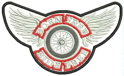 Born Free Ride Free Wheel Wings — Full Biker Wings Patch sample