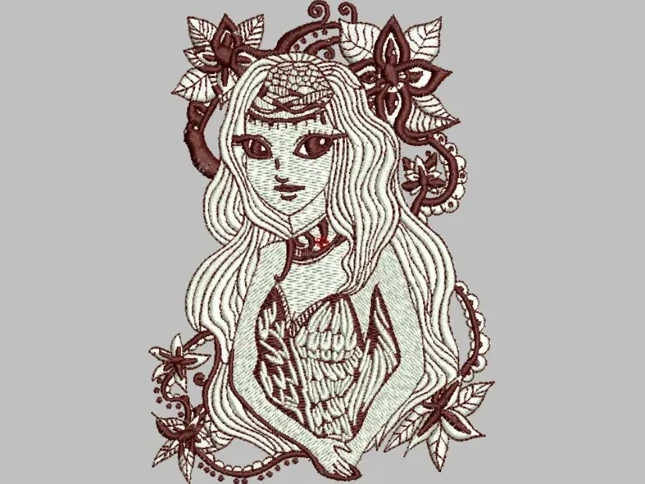 Floral Girl Redwork