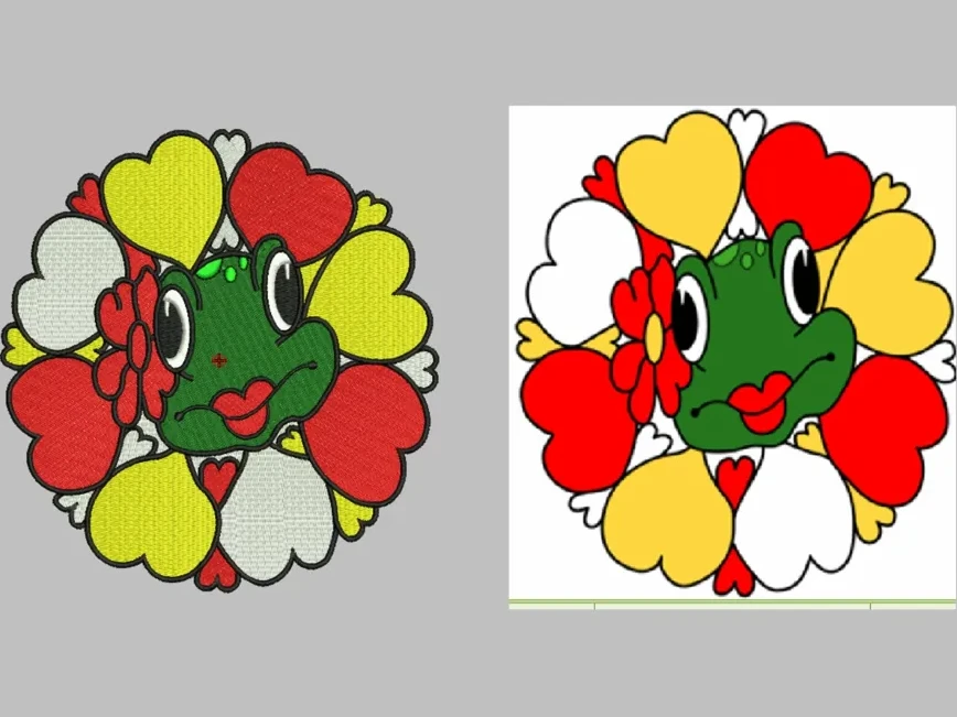 Frog Heart Flower Wreath — Custom Graphic Digitizing sample
