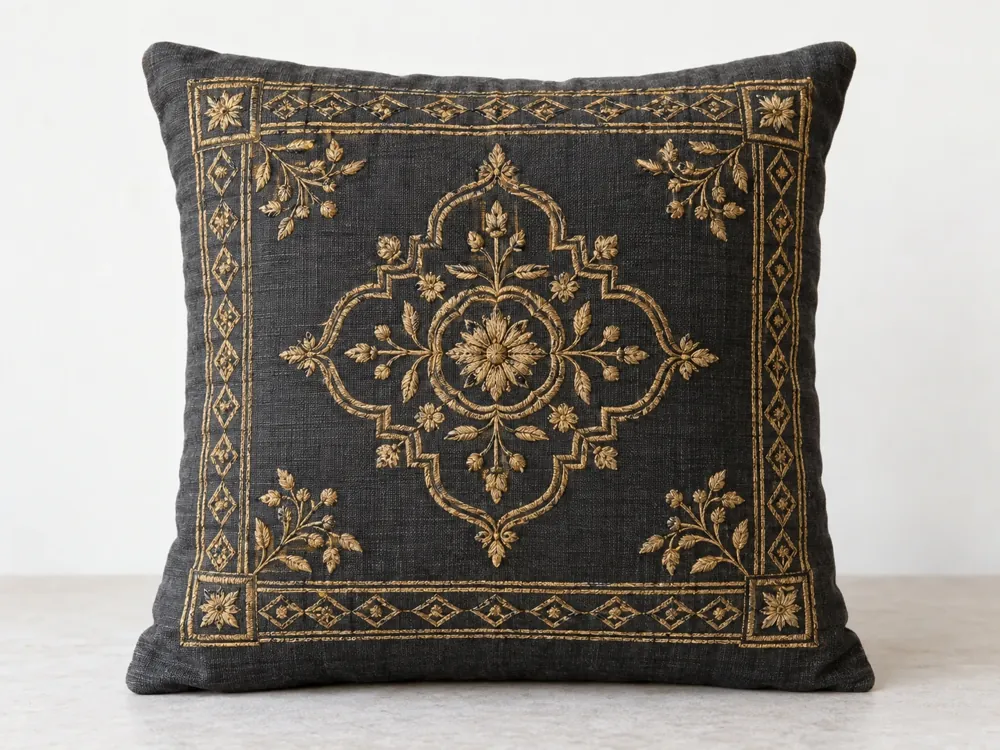 Gold Thread Medallion Cushion