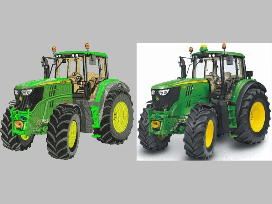 Green John Deere Tractor — Detailed Illustration Digitizing sample