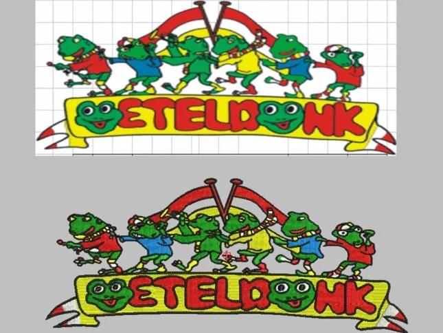Oeteldonk Frogs Banner — Custom Logo Digitizing sample
