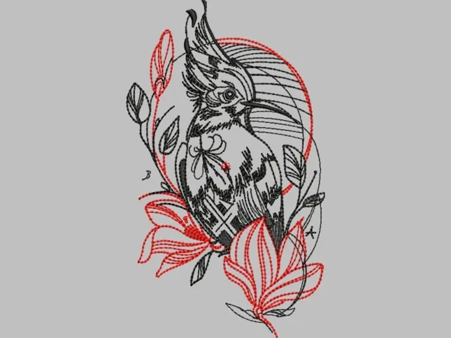 Owl and Rose Line Art — Outline & Redwork Digitizing sample