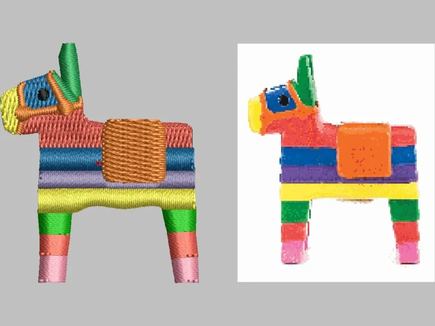 Rainbow Pinata Donkey — Custom Graphic Digitizing sample