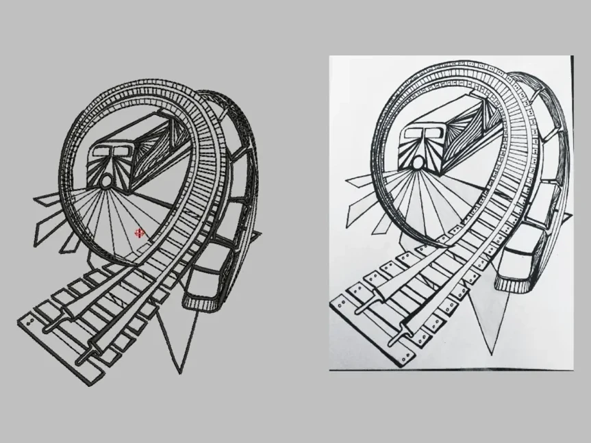 Roller Coaster Sketch — Outline & Redwork Digitizing sample