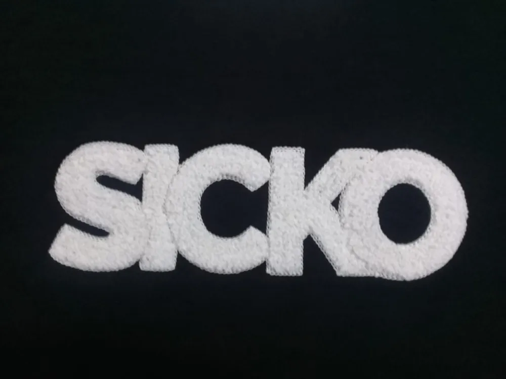 Sicko White Chenille Lettering — Oversized Streetwear Chenille sample