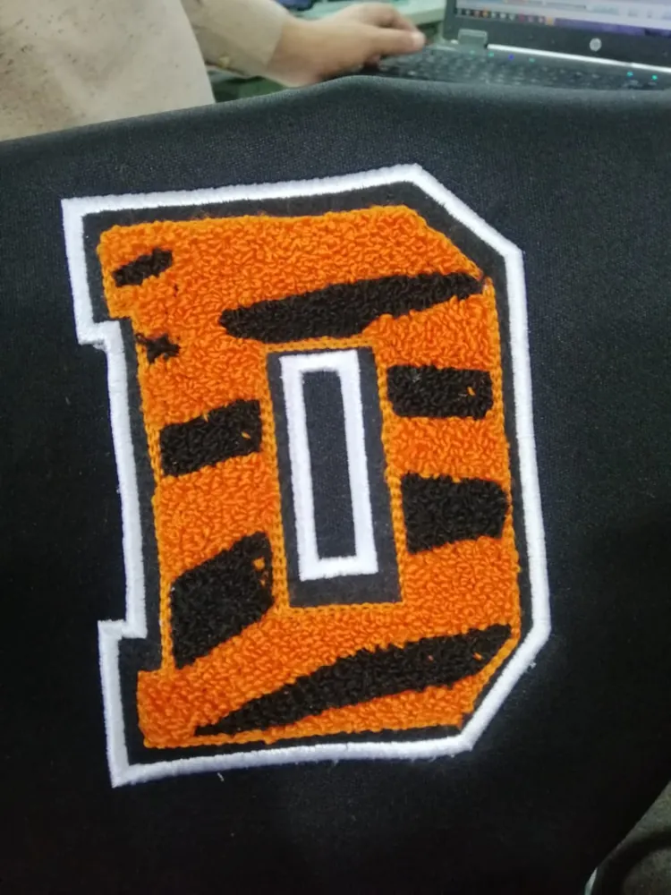 Tiger Stripe Varsity Letter D — Varsity Chenille Lettering sample