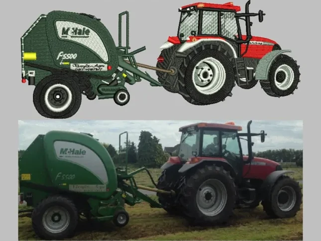 Tractor and Round Baler — Detailed Illustration Digitizing sample